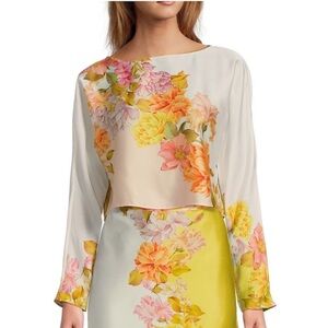 Antonio Melani Coordinating Blyss Floral Print Boat Neck Long Sleeve Blouse